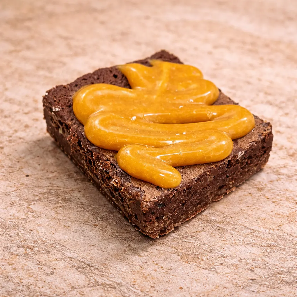Brownie à la part / Topping caramel fleur de sel.